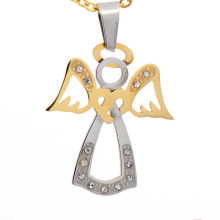 New arrival unique white and gold angle wing pendants stainless steel pendant wholesale